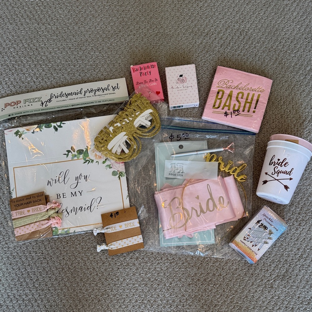 Bachelorette Party Supplies Set - Gold and Pink